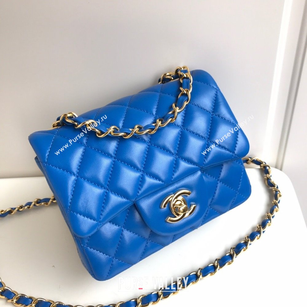 Chanel Lambskin Mini Square Classic Flap Bag A01115 Blue/Gold 2024 (YUND-24070204)