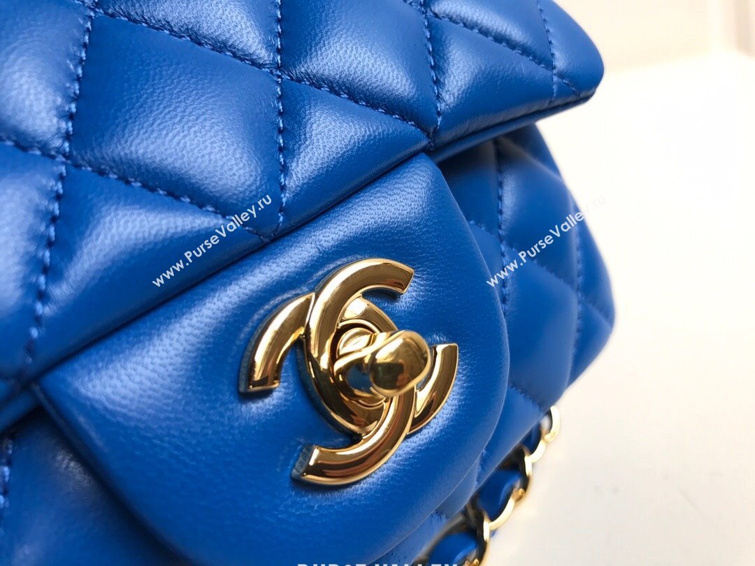 Chanel Lambskin Mini Square Classic Flap Bag A01115 Blue/Gold 2024 (YUND-24070204)