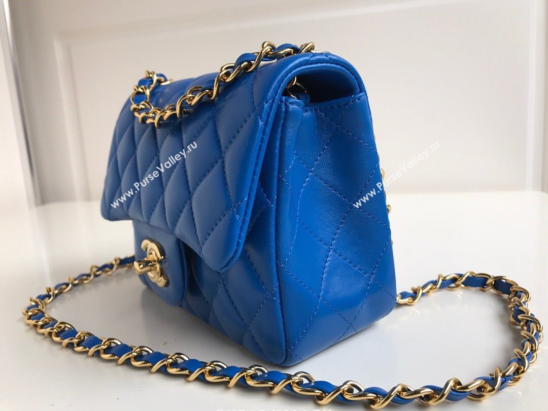 Chanel Lambskin Mini Square Classic Flap Bag A01115 Blue/Gold 2024 (YUND-24070204)