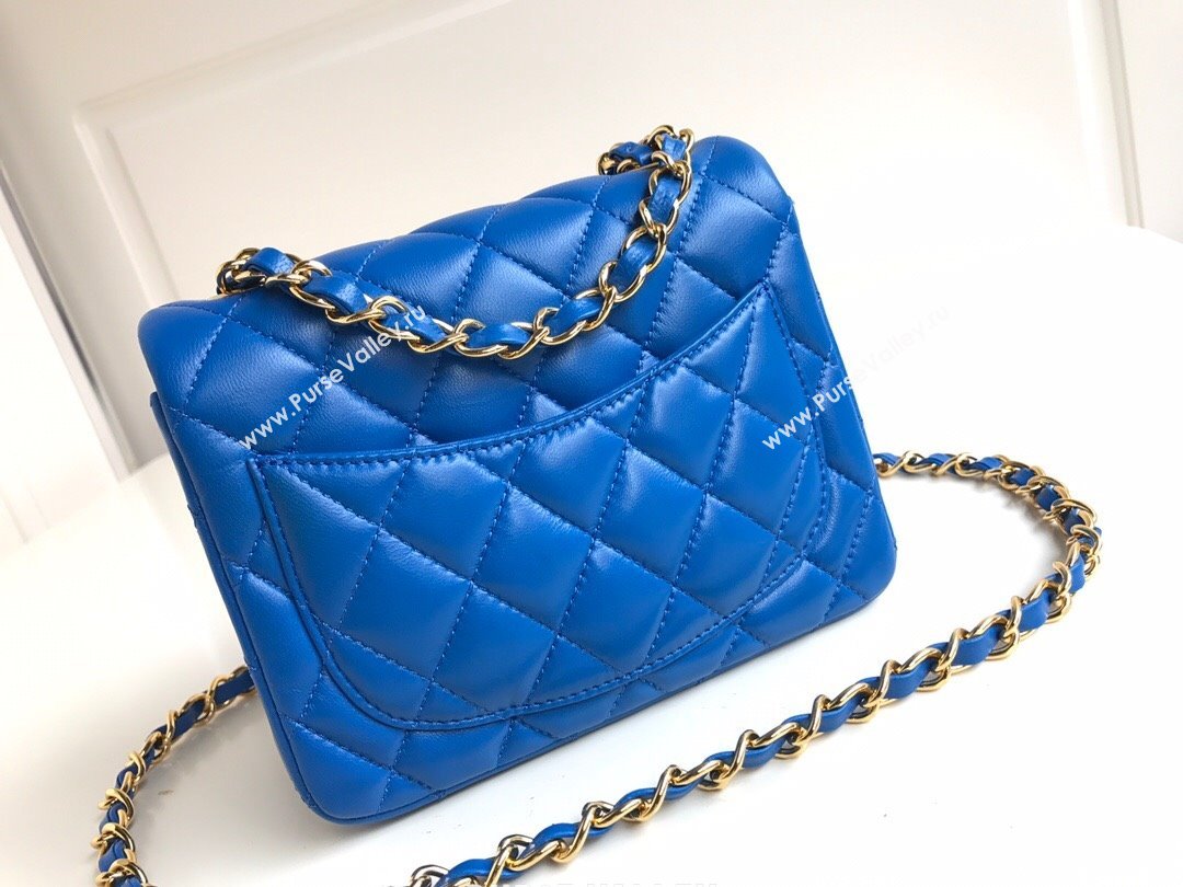 Chanel Lambskin Mini Square Classic Flap Bag A01115 Blue/Gold 2024 (YUND-24070204)