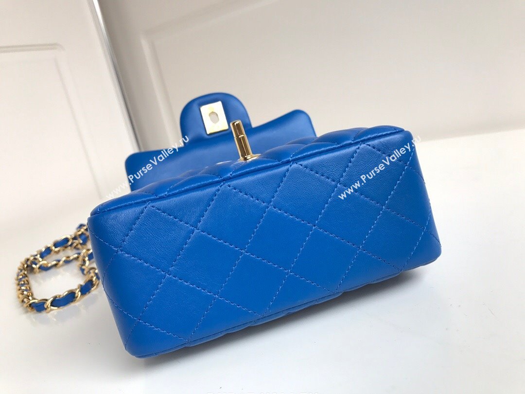 Chanel Lambskin Mini Square Classic Flap Bag A01115 Blue/Gold 2024 (YUND-24070204)