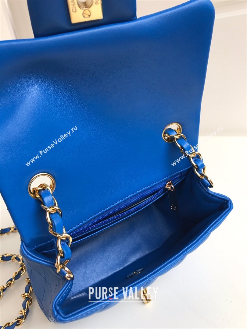 Chanel Lambskin Mini Square Classic Flap Bag A01115 Blue/Gold 2024 (YUND-24070204)