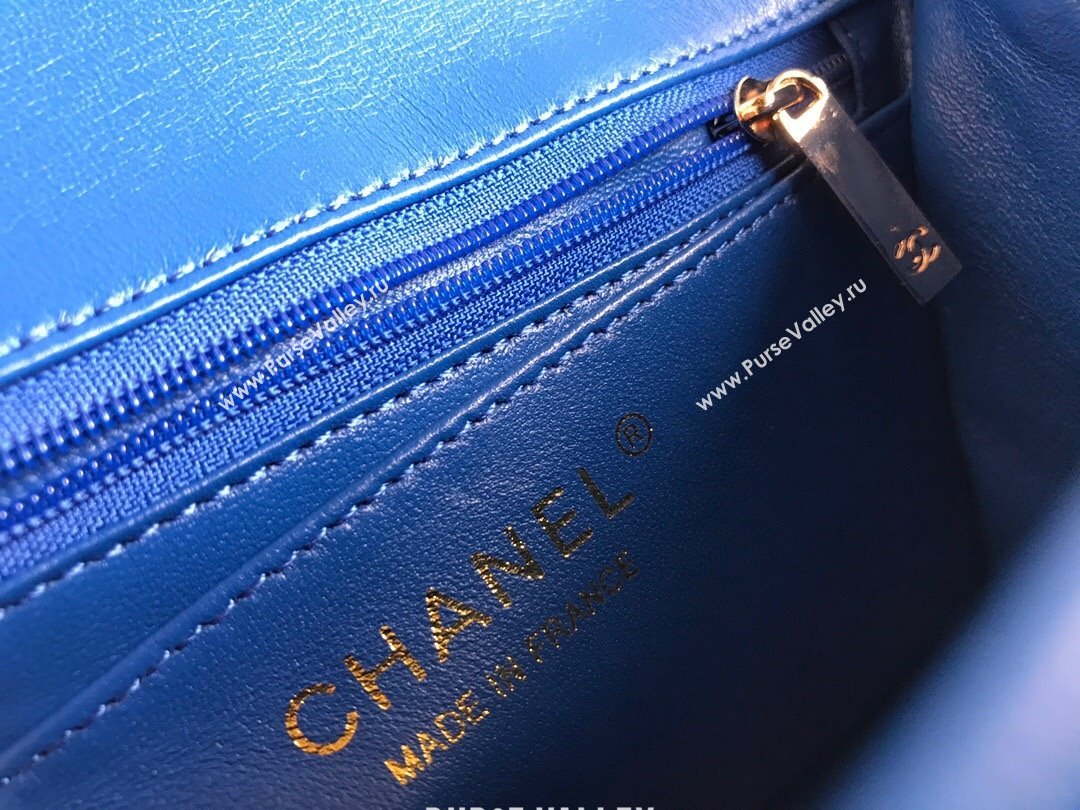 Chanel Lambskin Mini Square Classic Flap Bag A01115 Blue/Gold 2024 (YUND-24070204)