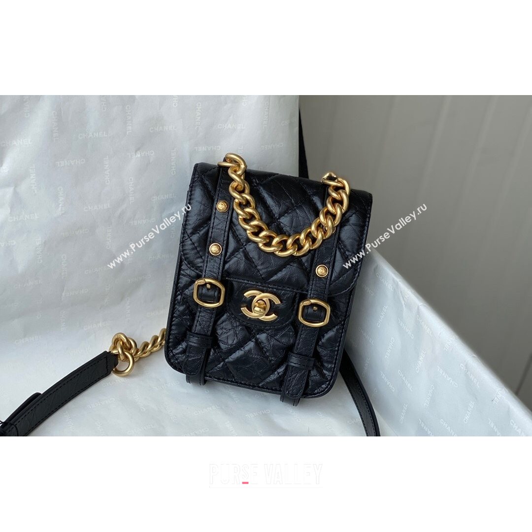 Chanel Aged Calfskin Messenger Mini Flap Bag AS2695 Black/Gold 2021 (SM-21082737)