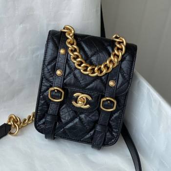 Chanel Aged Calfskin Messenger Mini Flap Bag AS2695 Black/Gold 2021 (SM-21082737)