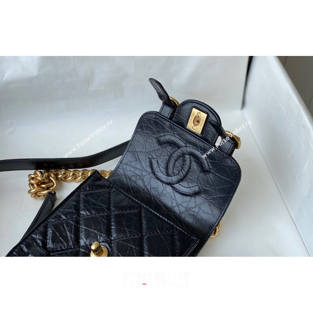 Chanel Aged Calfskin Messenger Mini Flap Bag AS2695 Black/Gold 2021 (SM-21082737)