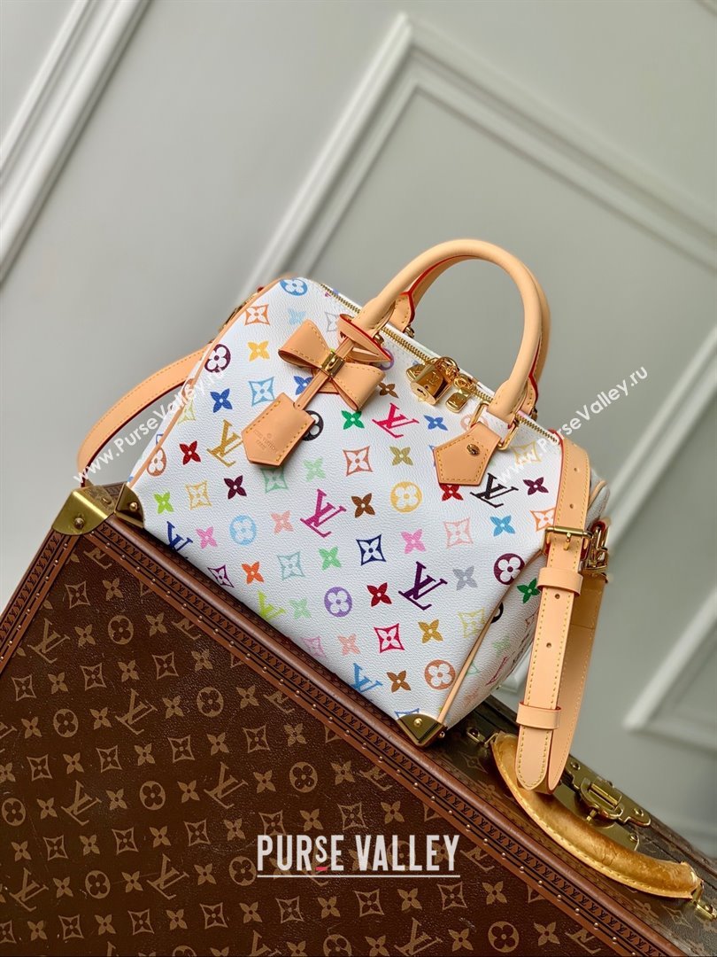 Louis Vuitton LV x TM Speedy Bandouliere 25 Bag in Multicolored Monogram Canvas M13085 White 2025 (K-25030305)