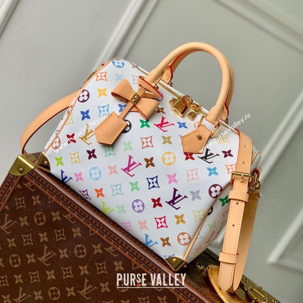 Louis Vuitton LV x TM Speedy Bandouliere 25 Bag in Multicolored Monogram Canvas M13085 White 2025 (K-25030305)