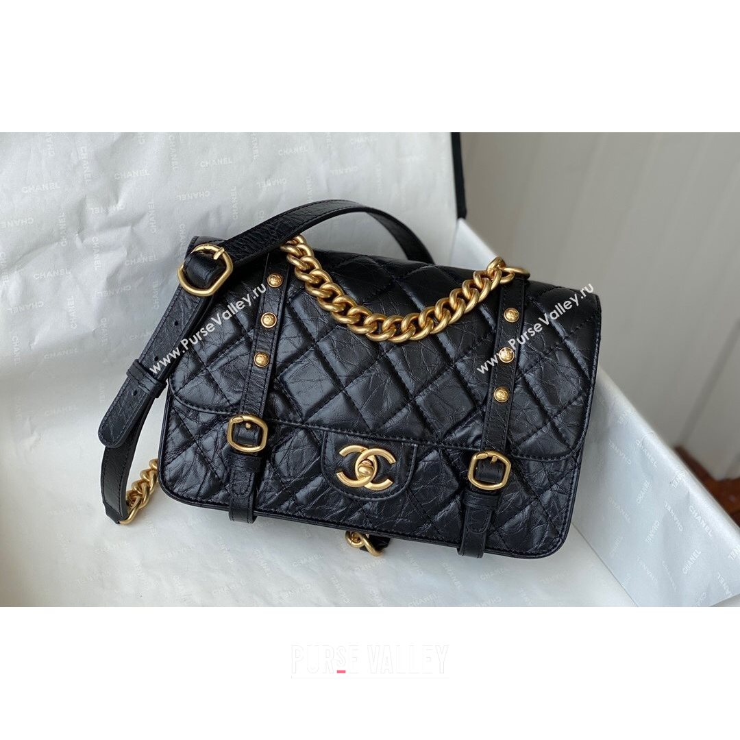 Chanel Aged Calfskin Messenger Flap Bag AS2696 Black/Gold 2021 (SM-21082739)