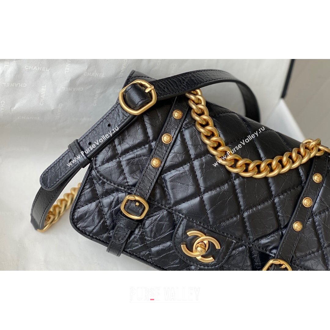 Chanel Aged Calfskin Messenger Flap Bag AS2696 Black/Gold 2021 (SM-21082739)