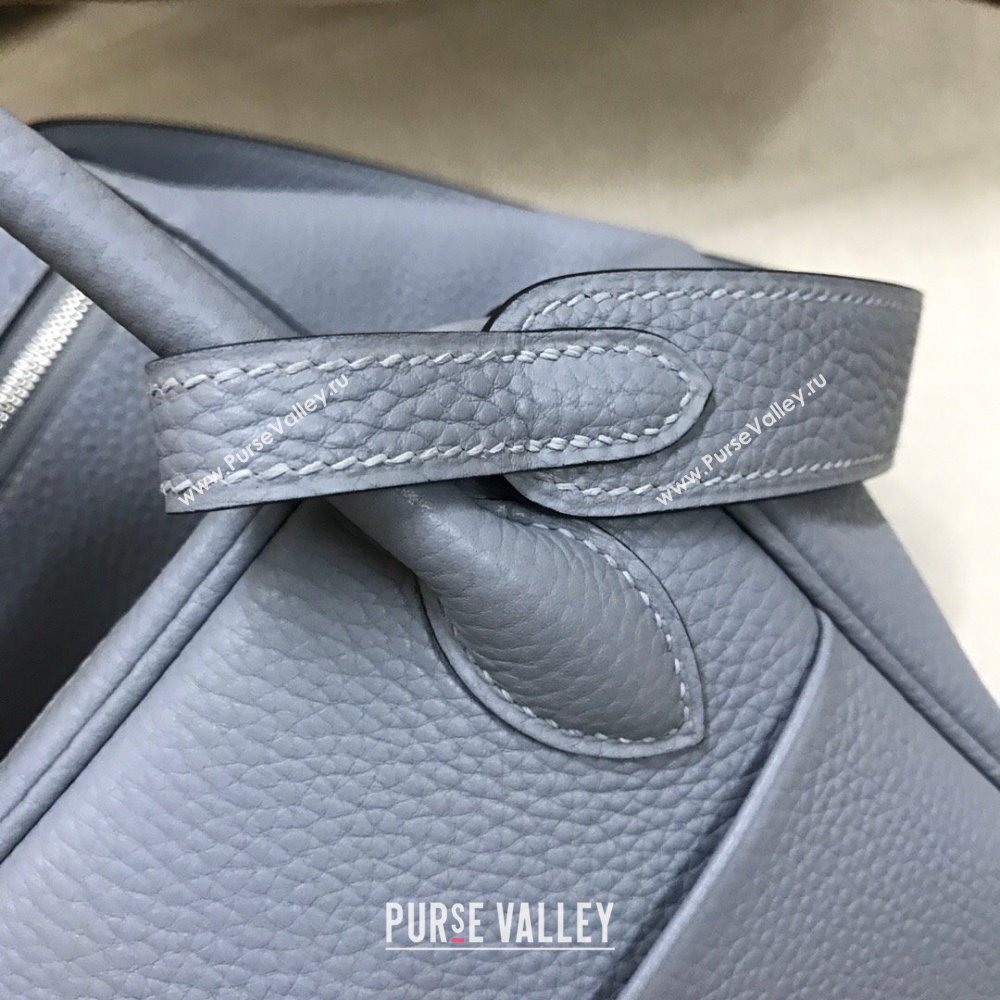 Hermes Lindy 26/30 Bag in Original Taurillon Clemence Leather Linen Blue/Silver 2024(Full Handmade) (XYA-24051502)