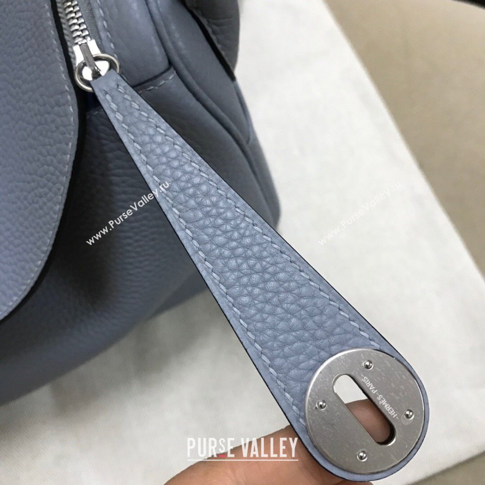 Hermes Lindy 26/30 Bag in Original Taurillon Clemence Leather Linen Blue/Silver 2024(Full Handmade) (XYA-24051502)