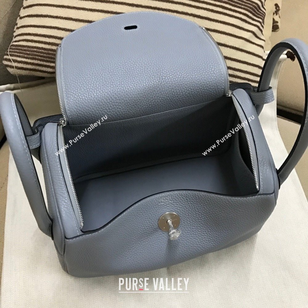 Hermes Lindy 26/30 Bag in Original Taurillon Clemence Leather Linen Blue/Silver 2024(Full Handmade) (XYA-24051502)