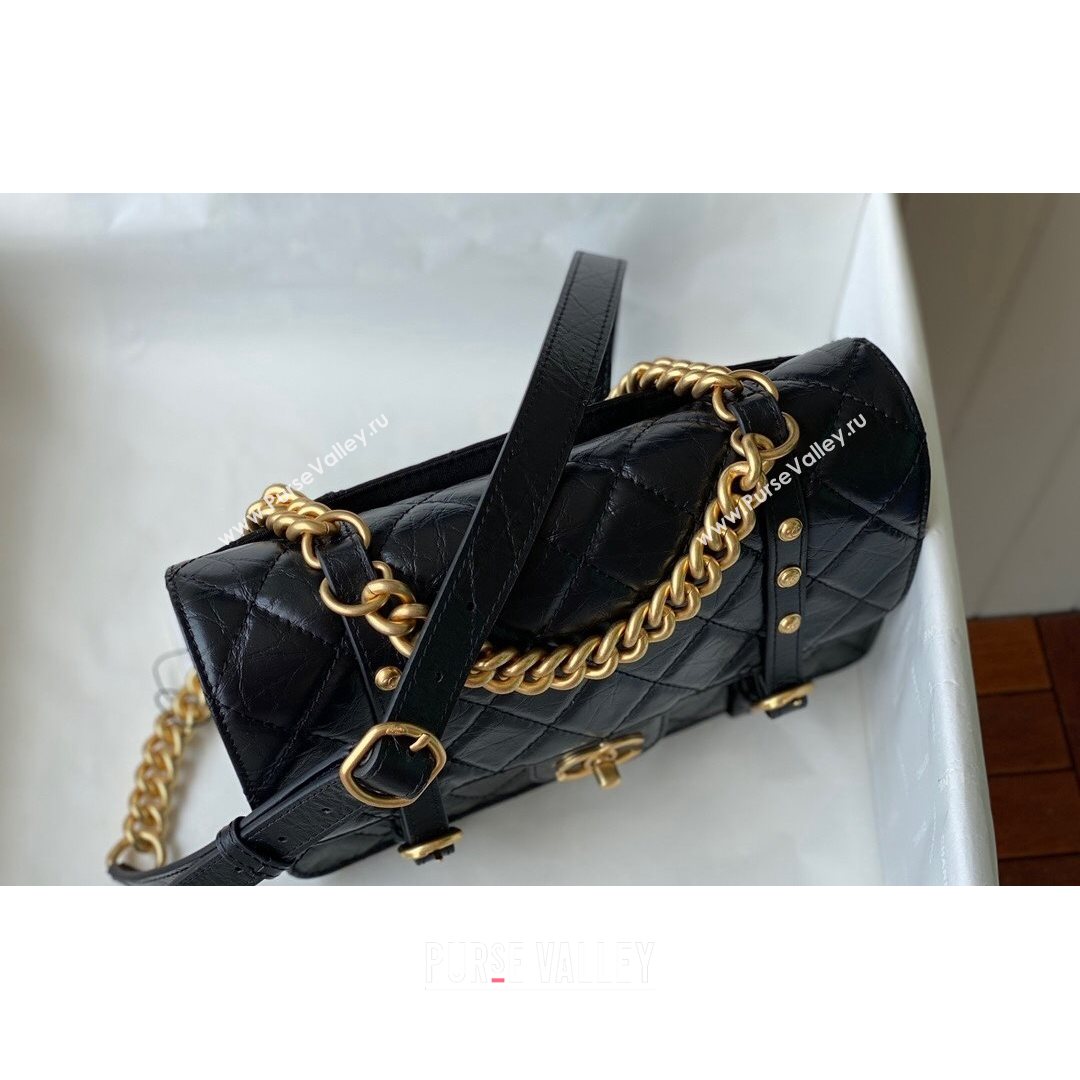 Chanel Aged Calfskin Messenger Flap Bag AS2696 Black/Gold 2021 (SM-21082739)