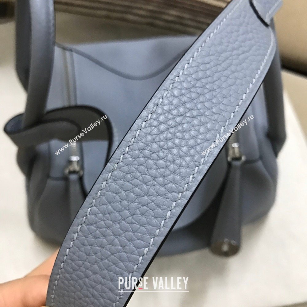 Hermes Lindy 26/30 Bag in Original Taurillon Clemence Leather Linen Blue/Silver 2024(Full Handmade) (XYA-24051502)