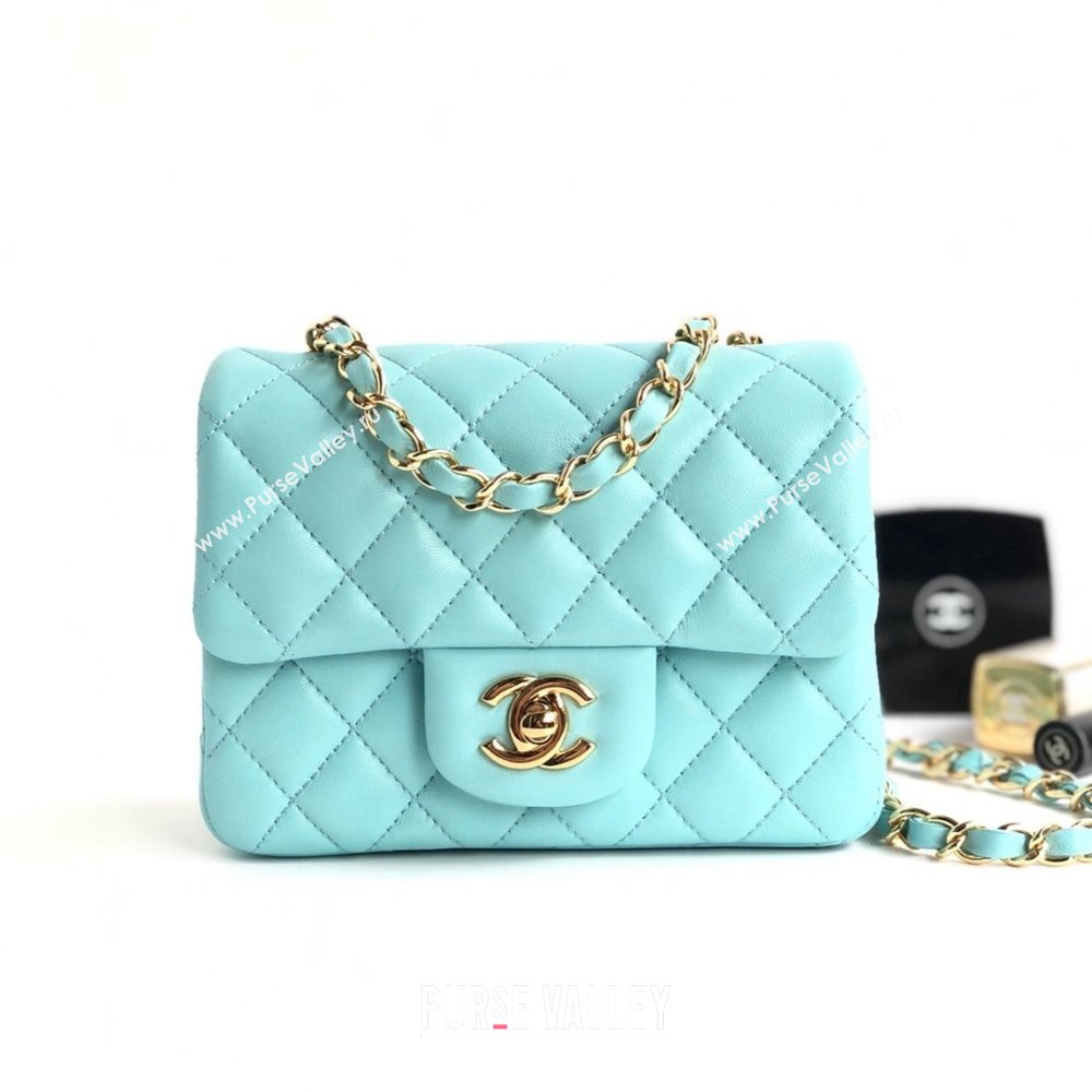 Chanel Lambskin Mini Square Classic Flap Bag A01115 Blue/Gold 2024 (YUND-24070207)