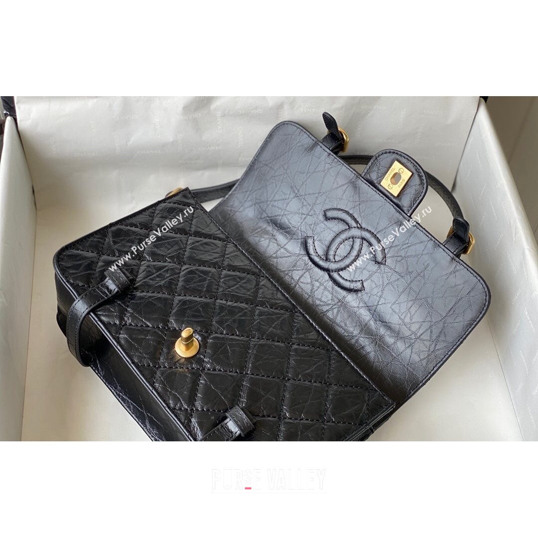 Chanel Aged Calfskin Messenger Flap Bag AS2696 Black/Gold 2021 (SM-21082739)