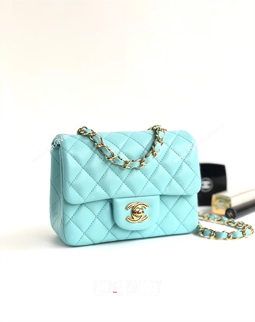 Chanel Lambskin Mini Square Classic Flap Bag A01115 Blue/Gold 2024 (YUND-24070207)