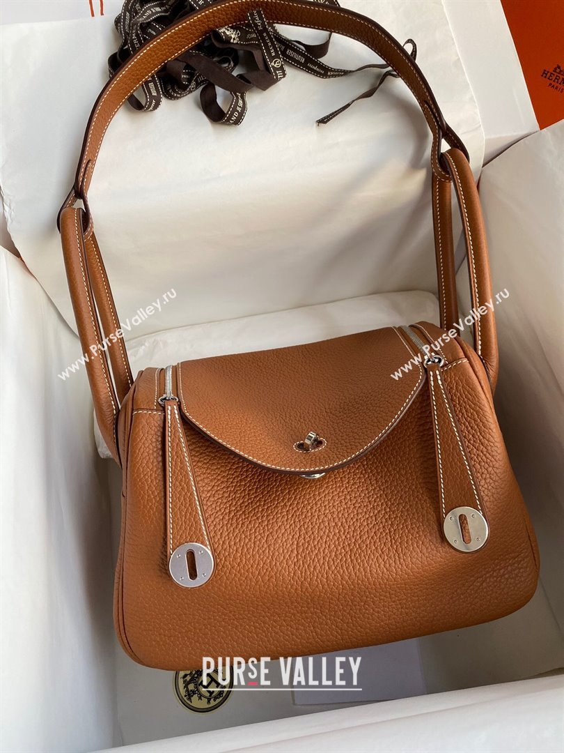 Hermes Lindy 26/30 Bag in Original Taurillon Clemence Leather Brown/Silver 2024(Full Handmade) (XYA-24051503)