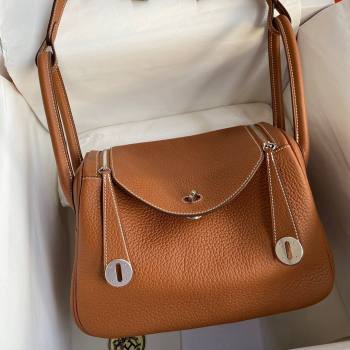 Hermes Lindy 26/30 Bag in Original Taurillon Clemence Leather Brown/Silver 2024(Full Handmade) (XYA-24051503)
