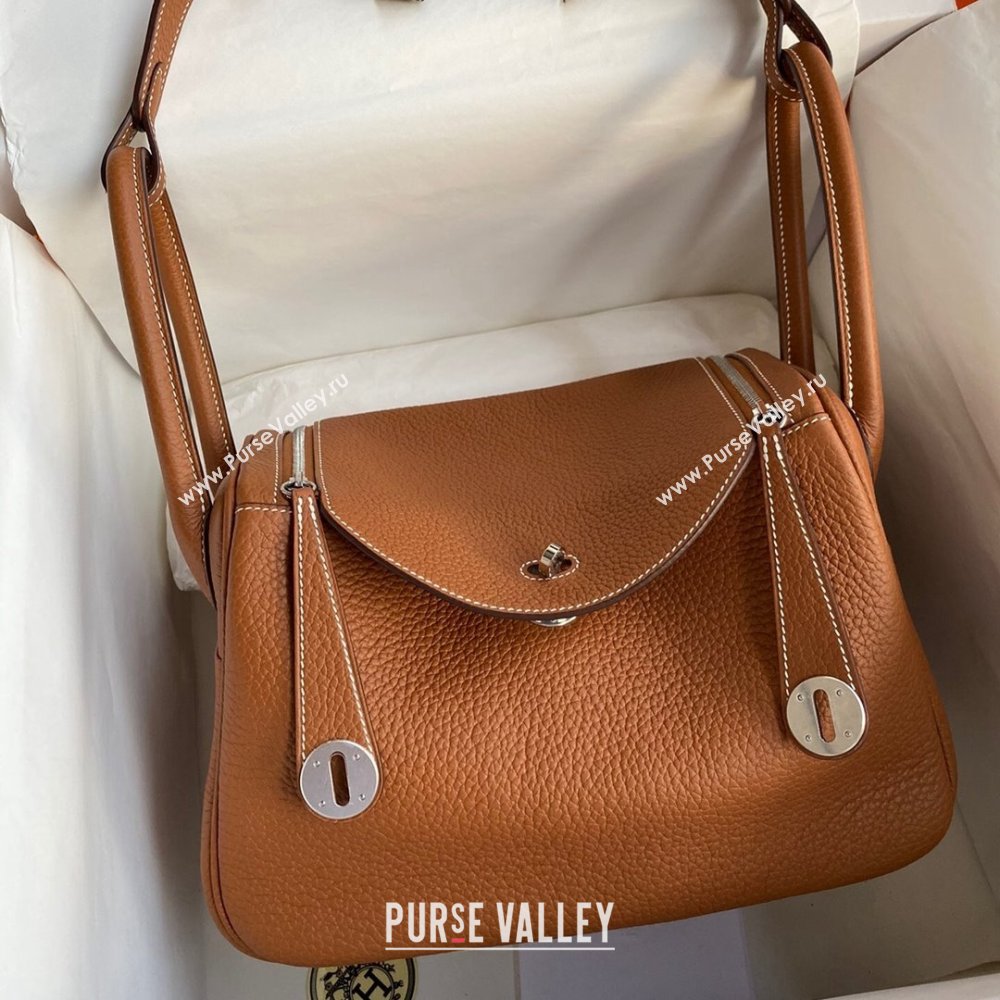 Hermes Lindy 26/30 Bag in Original Taurillon Clemence Leather Brown/Silver 2024(Full Handmade) (XYA-24051503)