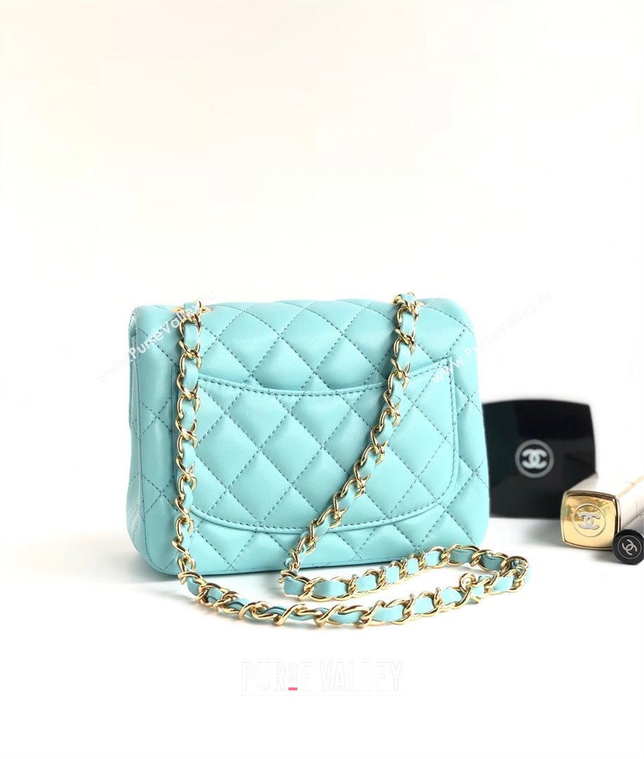 Chanel Lambskin Mini Square Classic Flap Bag A01115 Blue/Gold 2024 (YUND-24070207)