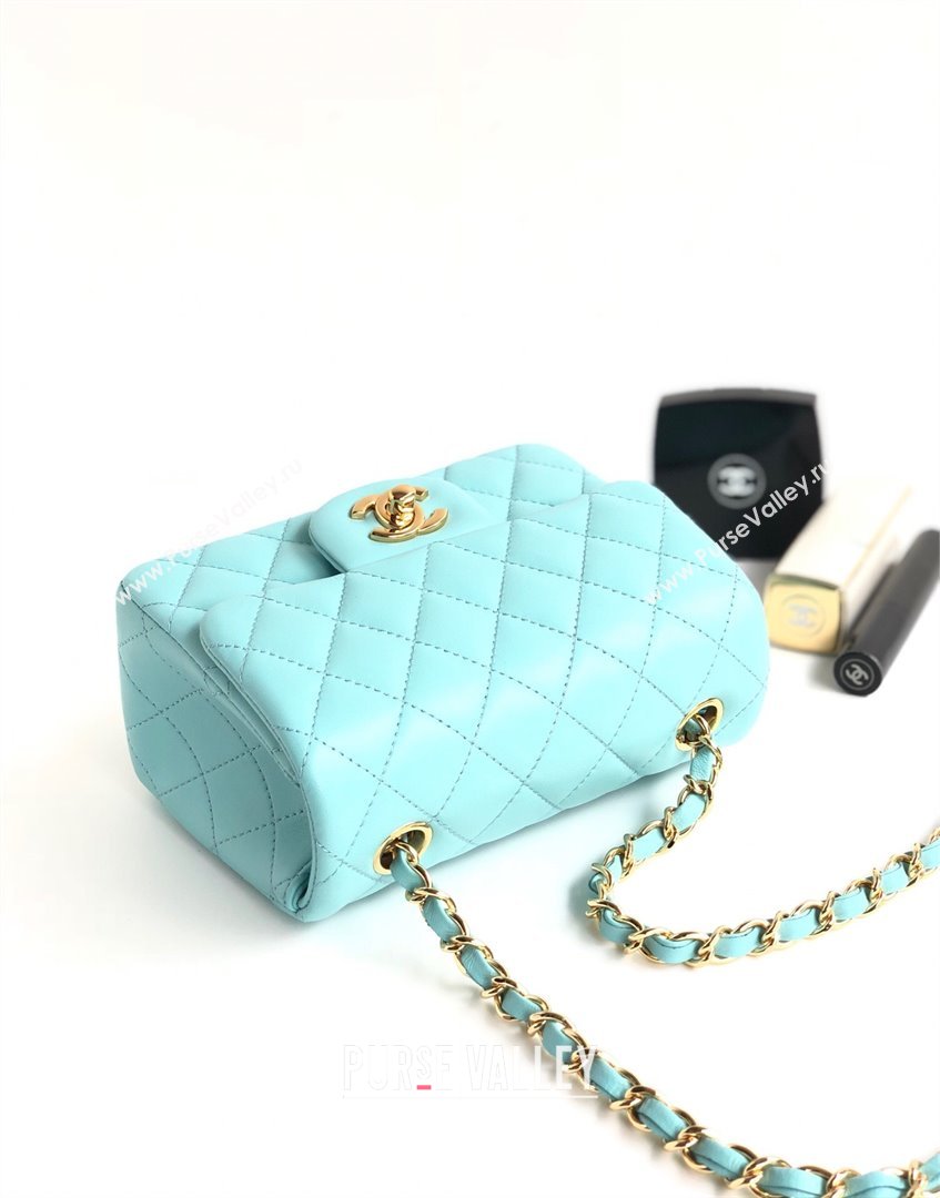 Chanel Lambskin Mini Square Classic Flap Bag A01115 Blue/Gold 2024 (YUND-24070207)