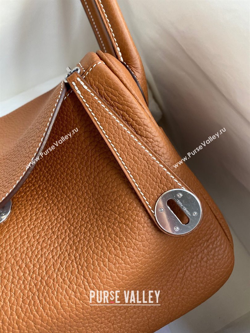 Hermes Lindy 26/30 Bag in Original Taurillon Clemence Leather Brown/Silver 2024(Full Handmade) (XYA-24051503)