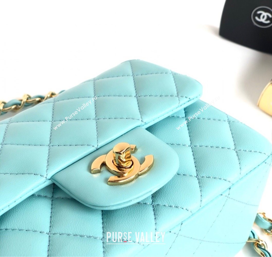 Chanel Lambskin Mini Square Classic Flap Bag A01115 Blue/Gold 2024 (YUND-24070207)