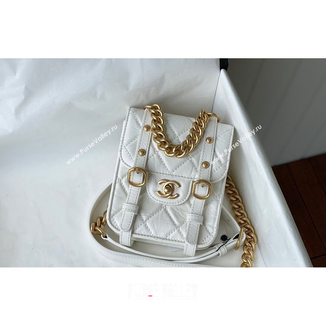 Chanel Aged Calfskin Messenger Mini Flap Bag AS2695 White/Gold 2021 (SM-21082736)