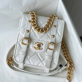 Chanel Aged Calfskin Messenger Mini Flap Bag AS2695 White/Gold 2021 (SM-21082736)