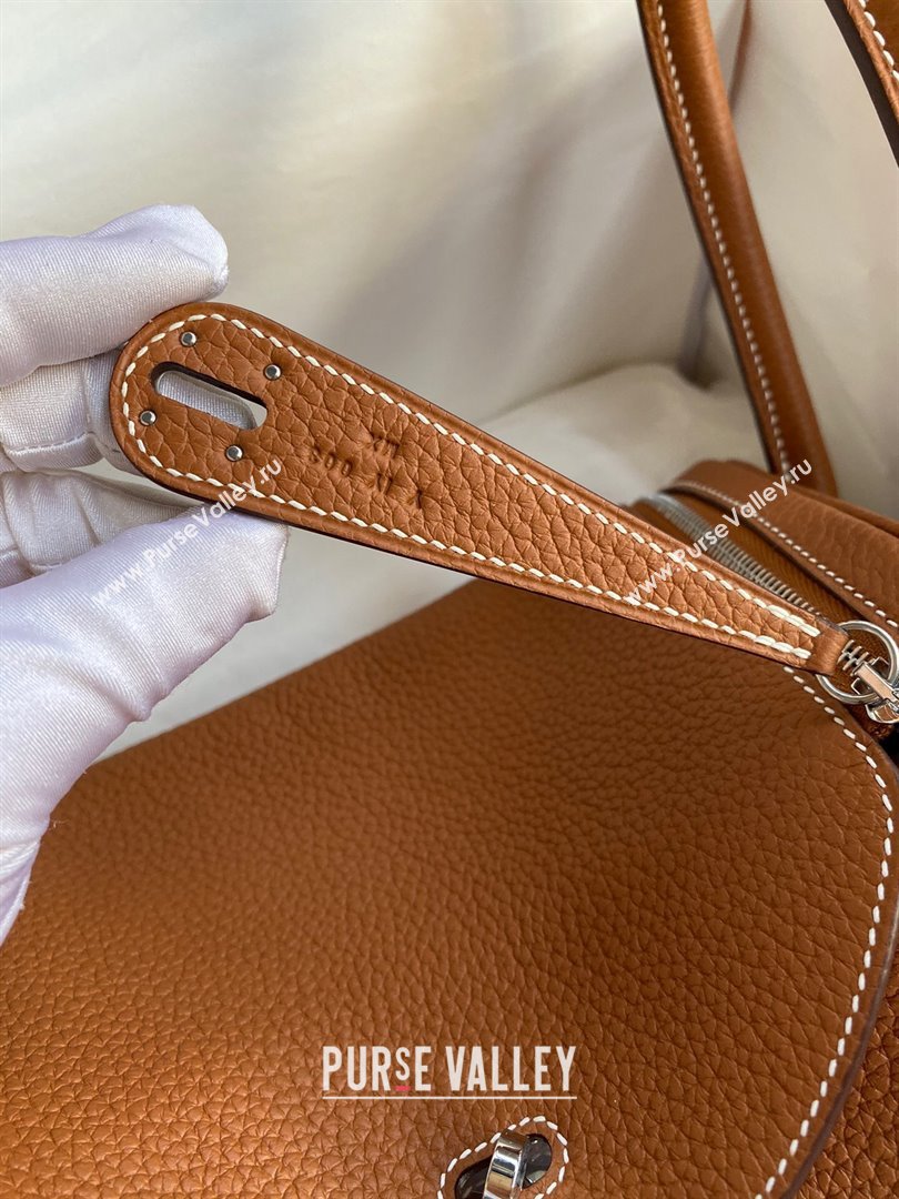 Hermes Lindy 26/30 Bag in Original Taurillon Clemence Leather Brown/Silver 2024(Full Handmade) (XYA-24051503)