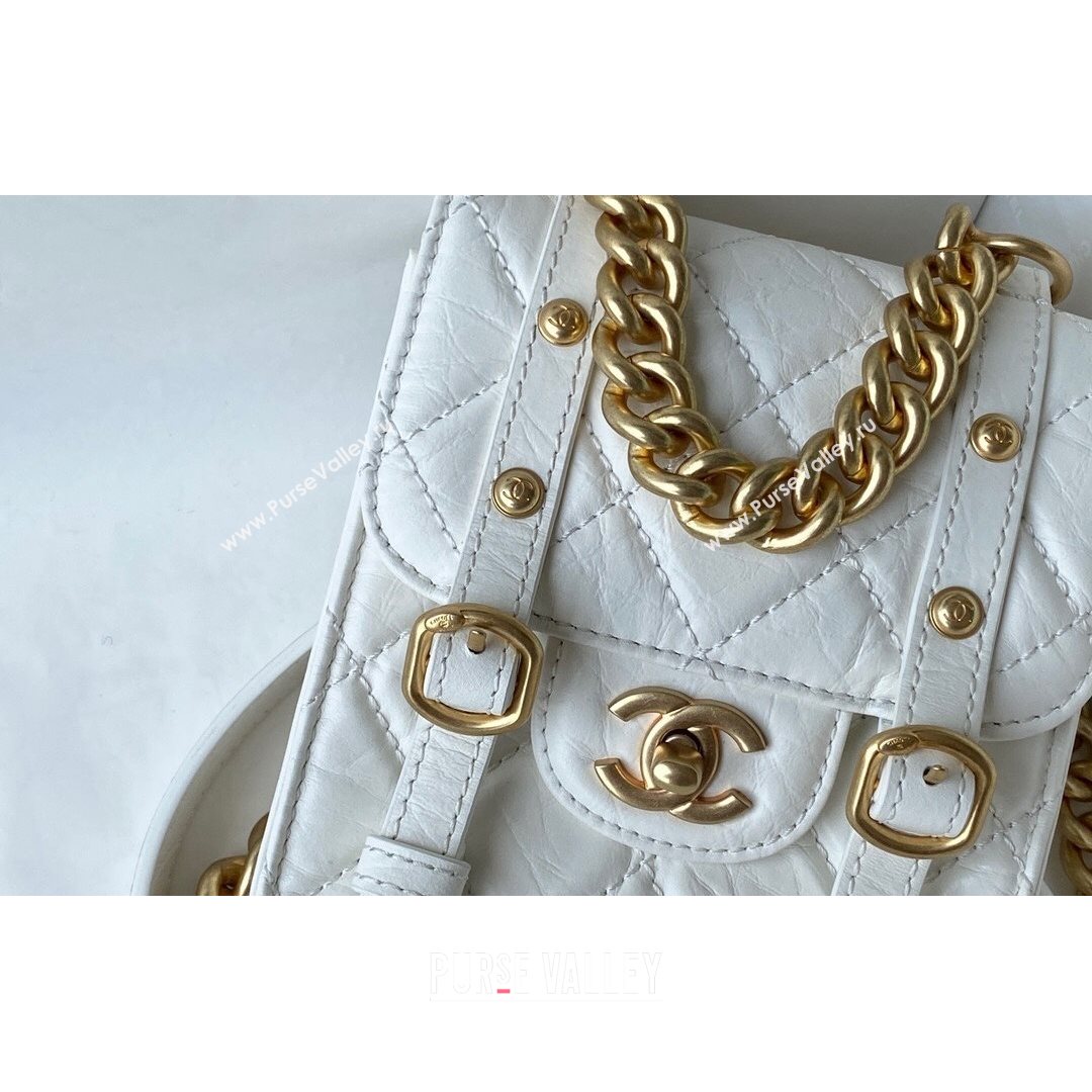 Chanel Aged Calfskin Messenger Mini Flap Bag AS2695 White/Gold 2021 (SM-21082736)