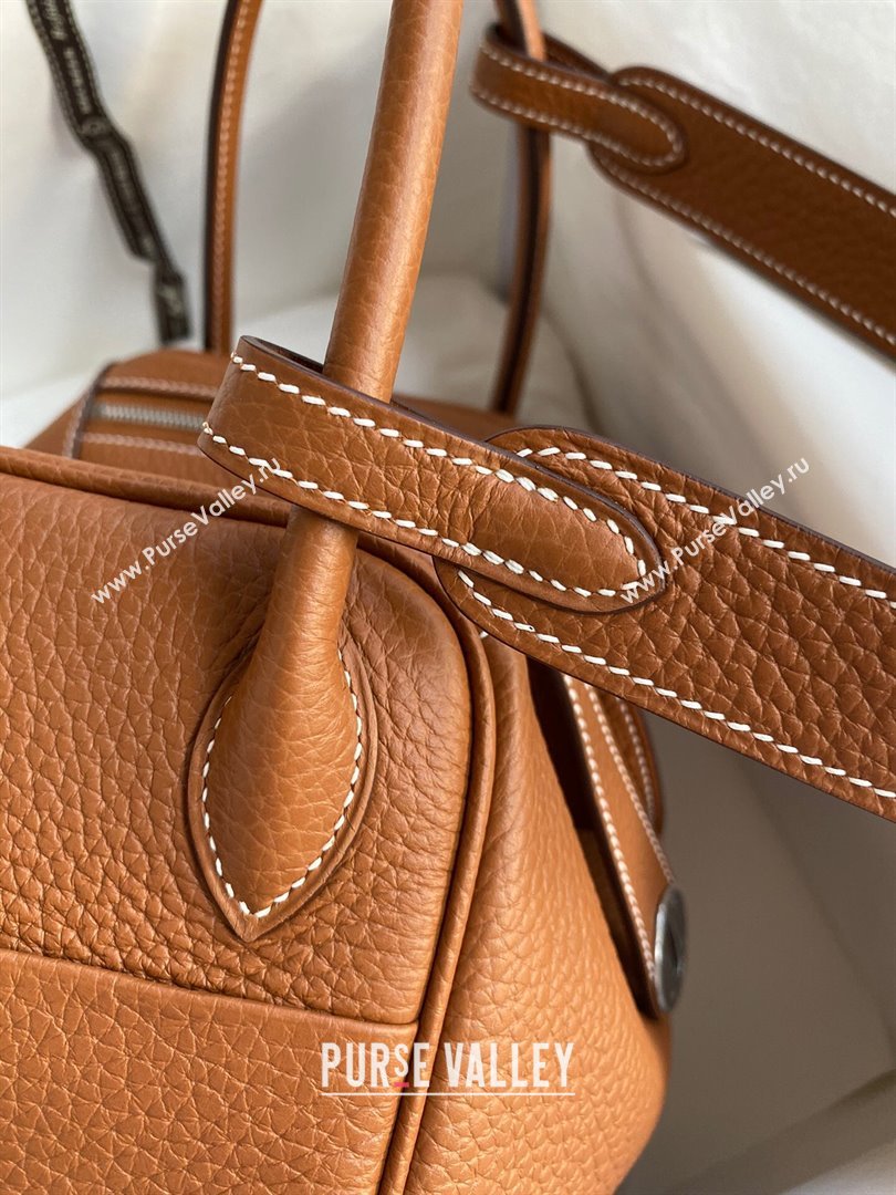 Hermes Lindy 26/30 Bag in Original Taurillon Clemence Leather Brown/Silver 2024(Full Handmade) (XYA-24051503)