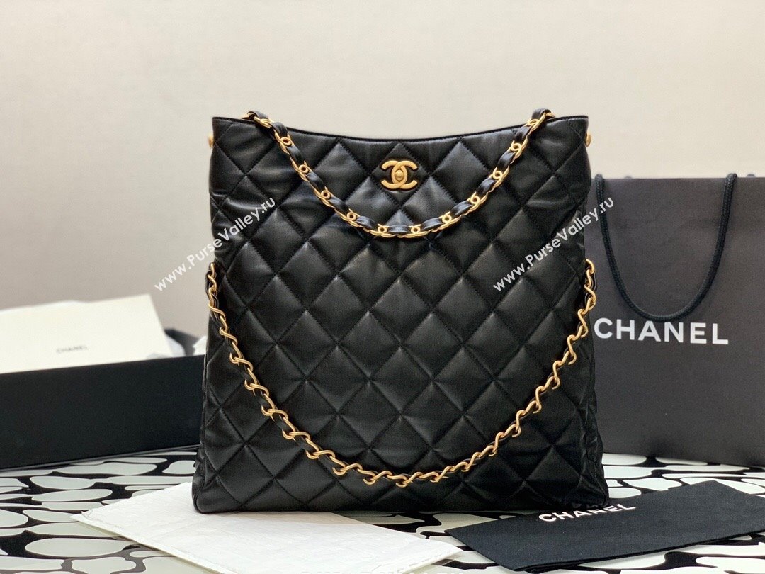 Chanel Folded Leather Maxi Hobo Bag Black 2024 (YEZI-24032203)