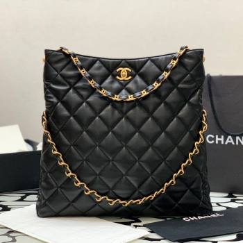 Chanel Folded Leather Maxi Hobo Bag Black 2024 (YEZI-24032203)