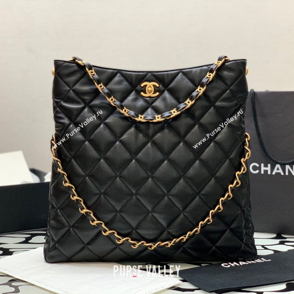 Chanel Folded Leather Maxi Hobo Bag Black 2024 (YEZI-24032203)