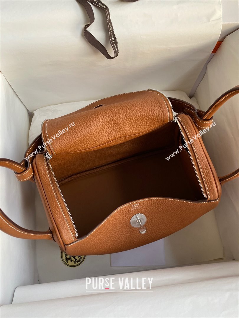 Hermes Lindy 26/30 Bag in Original Taurillon Clemence Leather Brown/Silver 2024(Full Handmade) (XYA-24051503)