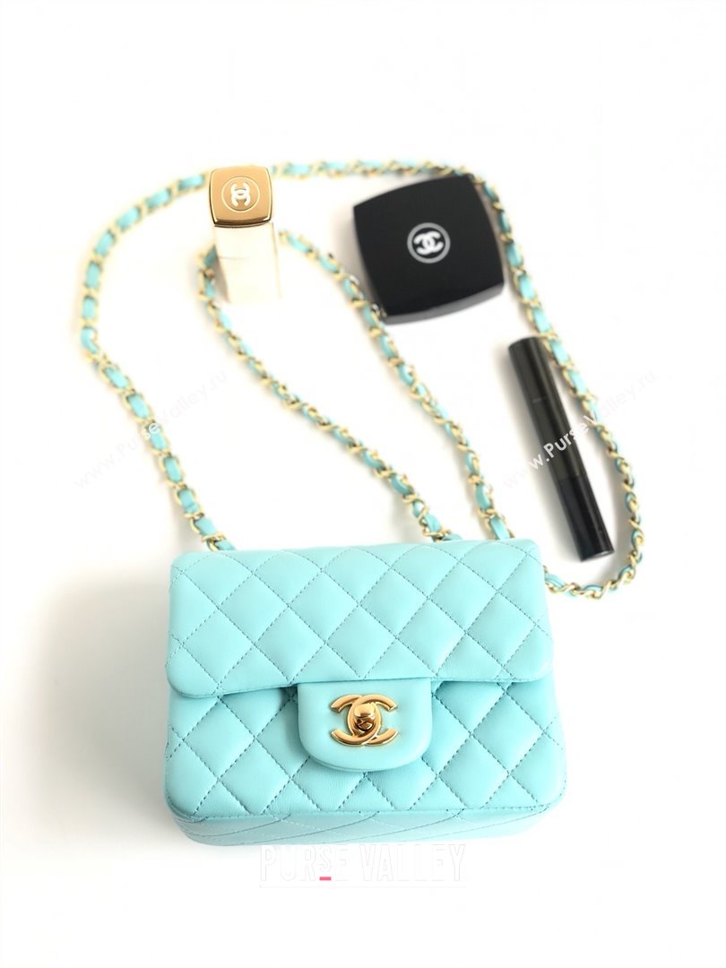 Chanel Lambskin Mini Square Classic Flap Bag A01115 Blue/Gold 2024 (YUND-24070207)