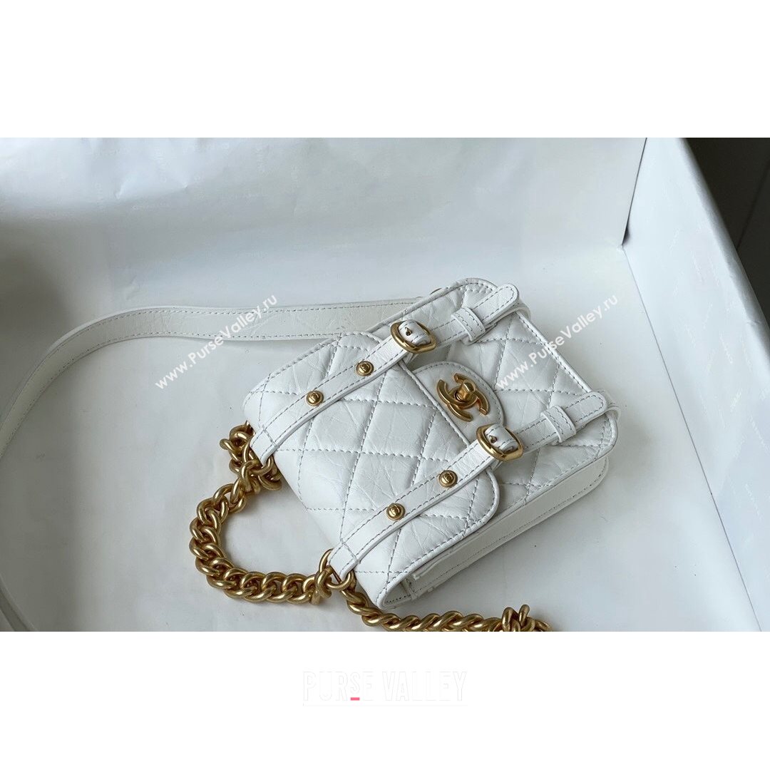 Chanel Aged Calfskin Messenger Mini Flap Bag AS2695 White/Gold 2021 (SM-21082736)