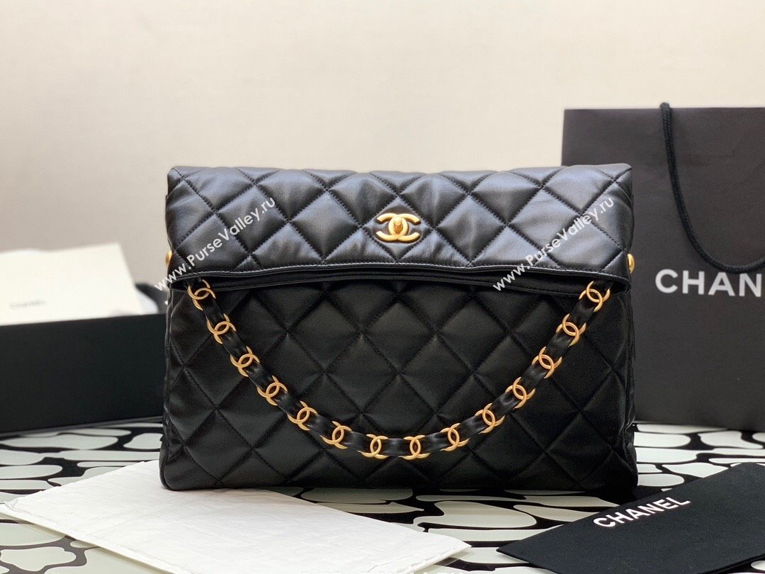 Chanel Folded Leather Maxi Hobo Bag Black 2024 (YEZI-24032203)