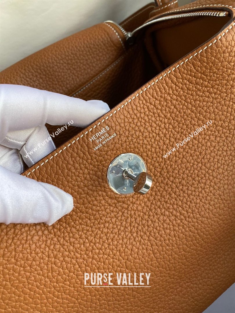 Hermes Lindy 26/30 Bag in Original Taurillon Clemence Leather Brown/Silver 2024(Full Handmade) (XYA-24051503)