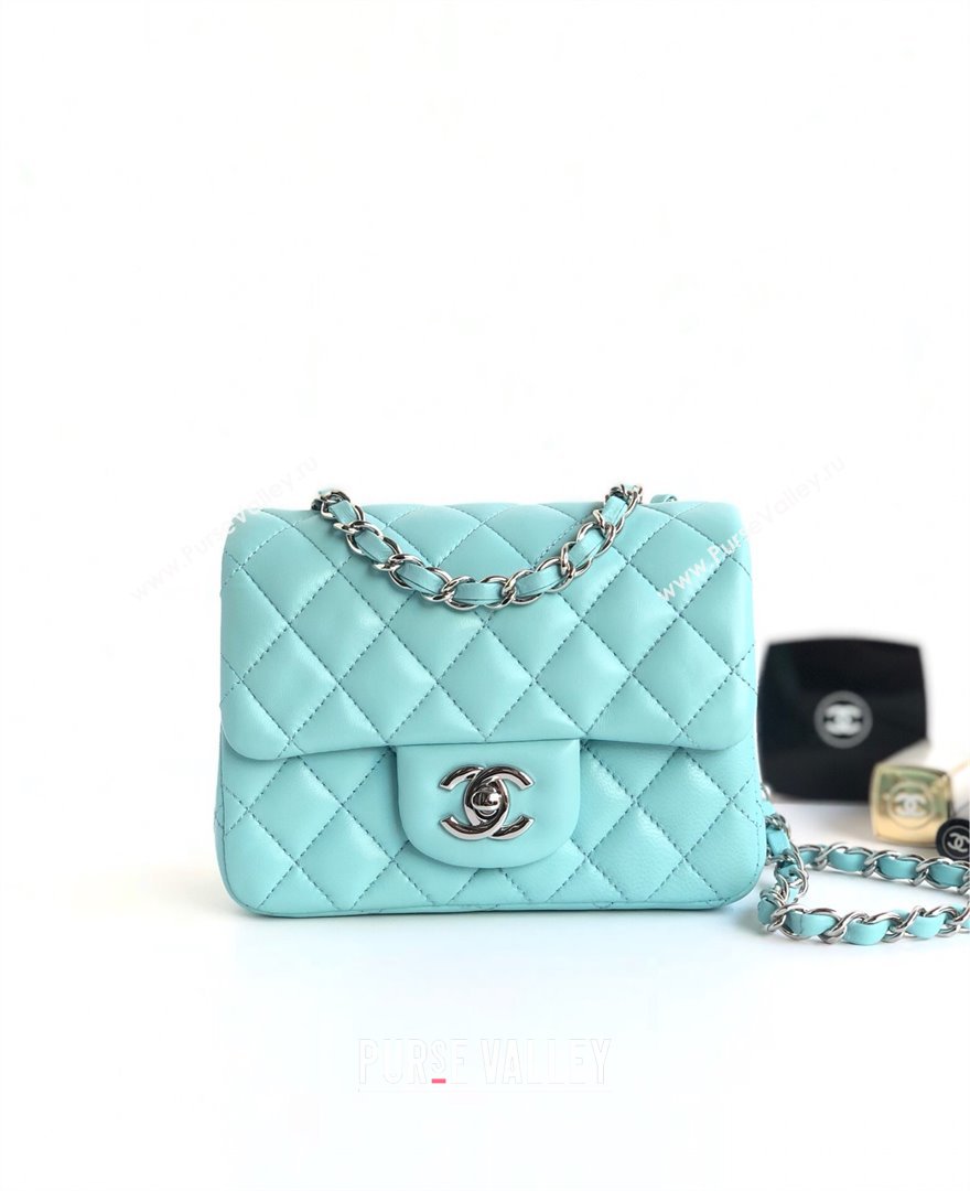 Chanel Lambskin Mini Square Classic Flap Bag A01115 Blue/Silver 2024 (YUND-24070208)