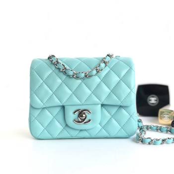 Chanel Lambskin Mini Square Classic Flap Bag A01115 Blue/Silver 2024 (YUND-24070208)