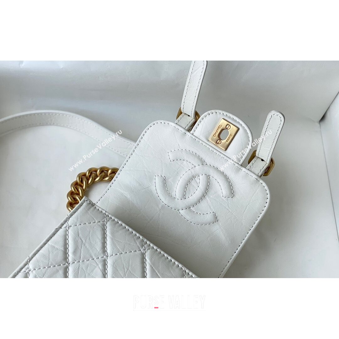 Chanel Aged Calfskin Messenger Mini Flap Bag AS2695 White/Gold 2021 (SM-21082736)