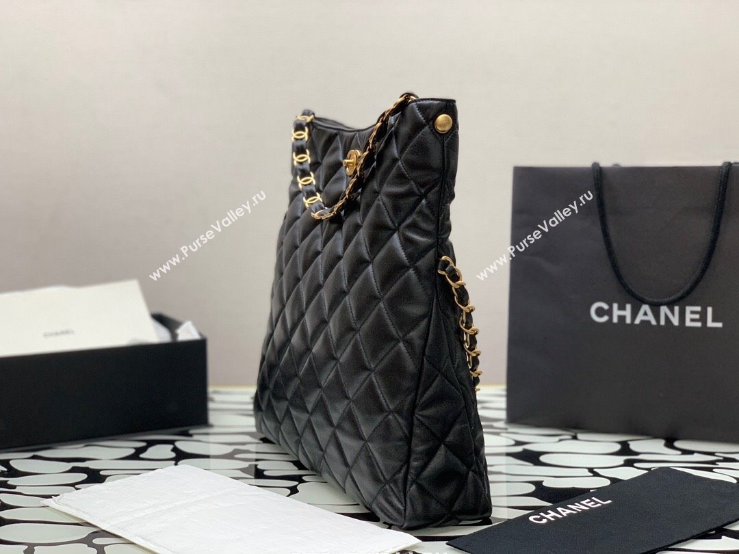 Chanel Folded Leather Maxi Hobo Bag Black 2024 (YEZI-24032203)