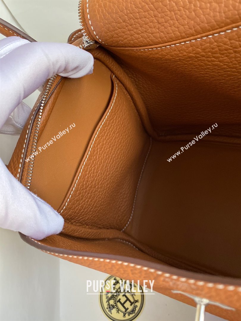 Hermes Lindy 26/30 Bag in Original Taurillon Clemence Leather Brown/Silver 2024(Full Handmade) (XYA-24051503)