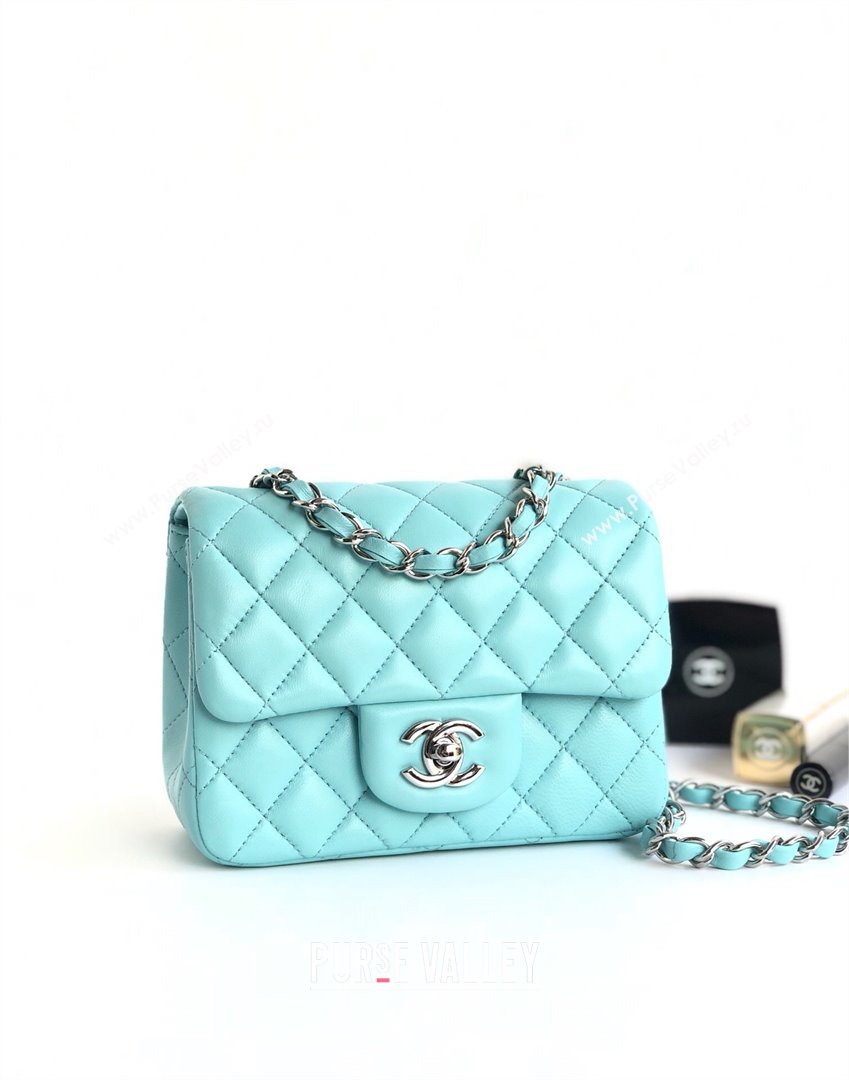 Chanel Lambskin Mini Square Classic Flap Bag A01115 Blue/Silver 2024 (YUND-24070208)