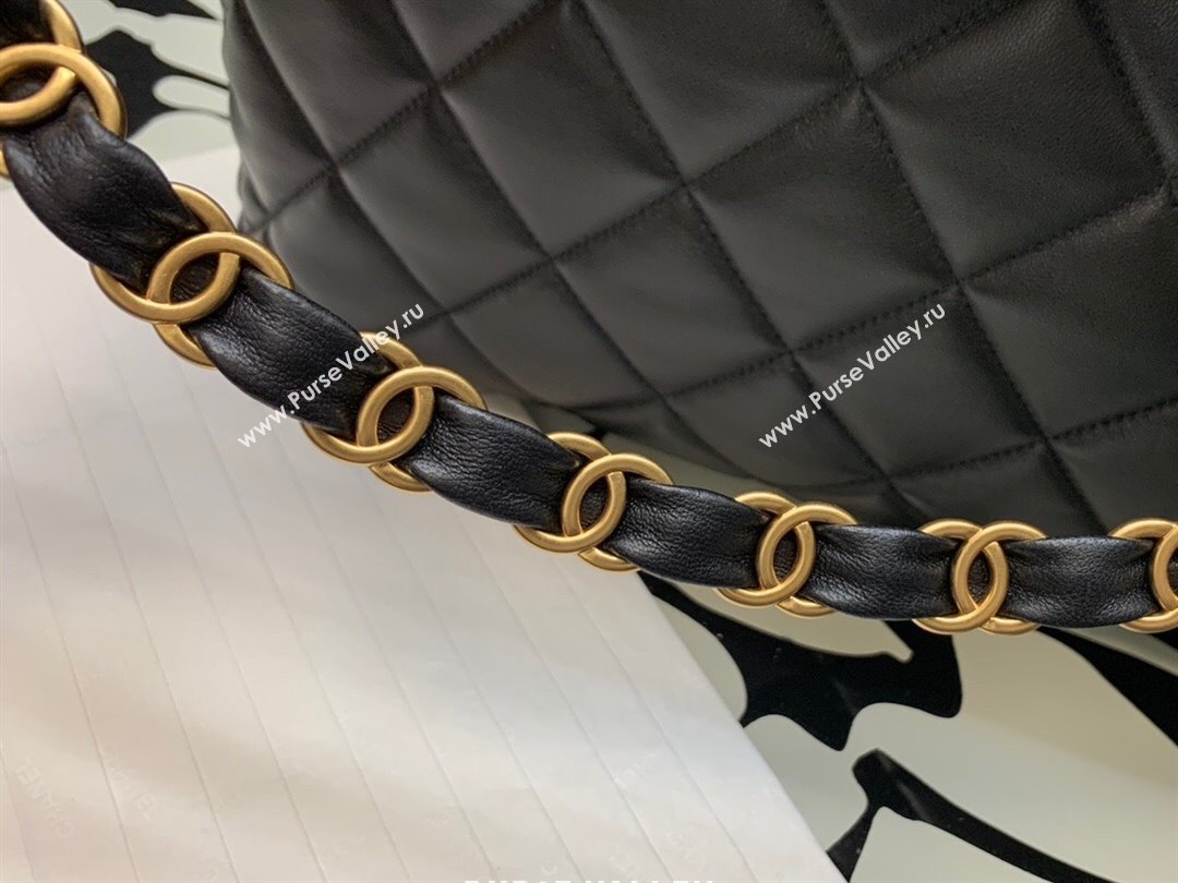 Chanel Folded Leather Maxi Hobo Bag Black 2024 (YEZI-24032203)