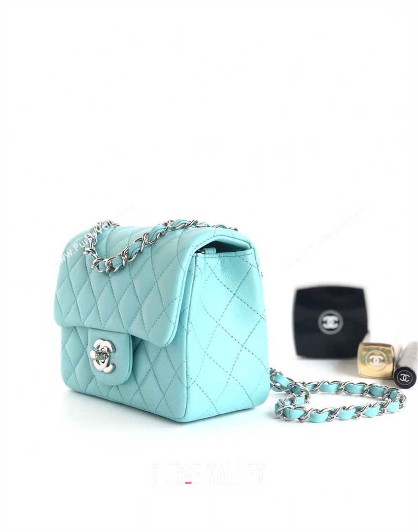 Chanel Lambskin Mini Square Classic Flap Bag A01115 Blue/Silver 2024 (YUND-24070208)